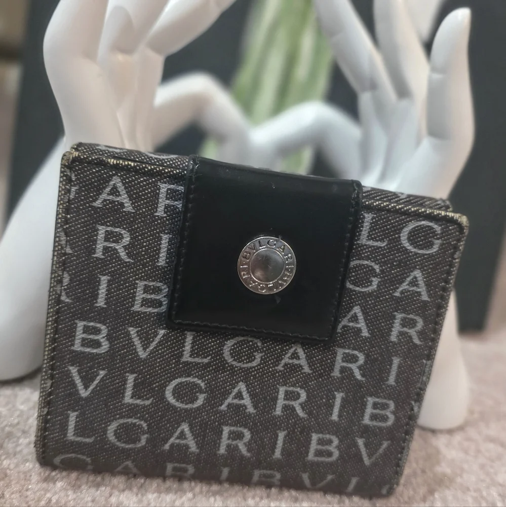 Bvlgari Black Mania Denim & Leather Wallet